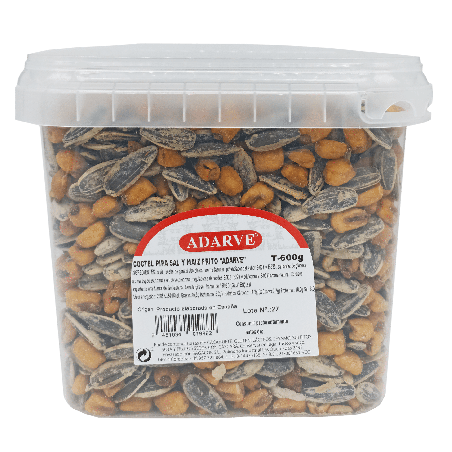 409369  Cocktel Pipas Tostada Y Maiz Frit Adarve Cubo 600G