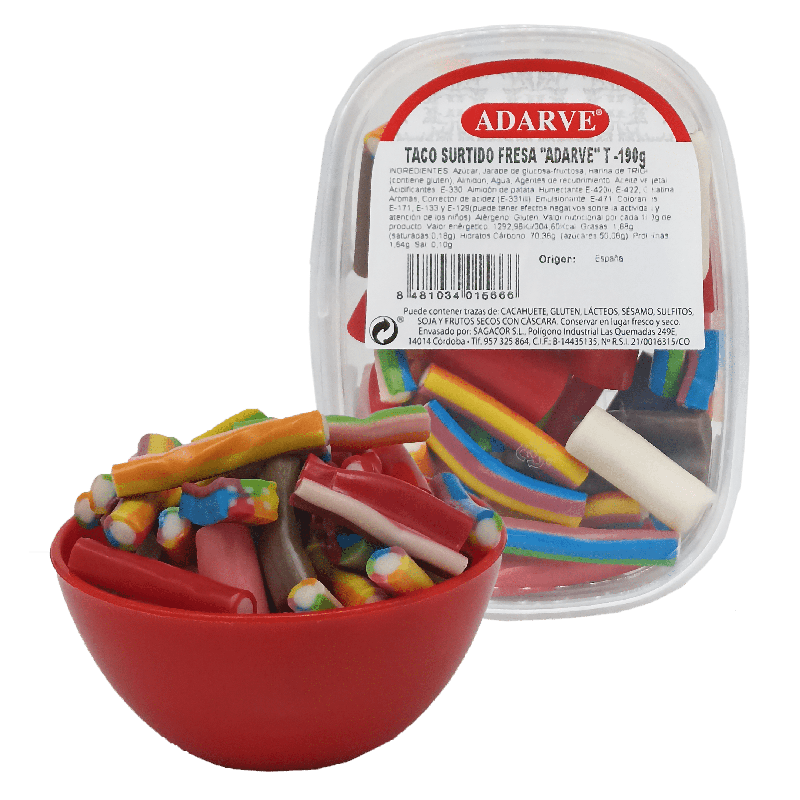 409714  Gominolas Taco Relleno Fresa Adarve 190 Gr