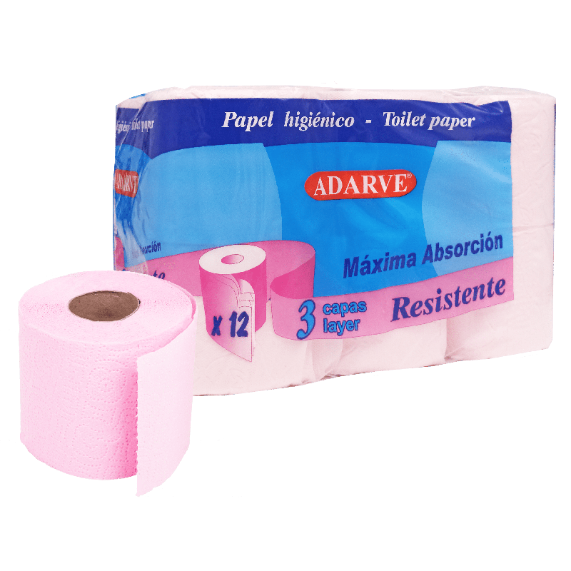 724008  Papel Higienico Adarve Rosa 3 Capas Pack-12